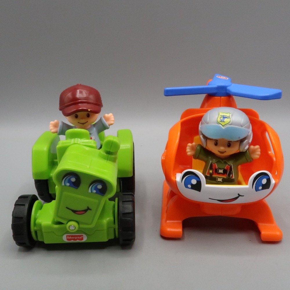 Fisher-Price Little People Helicopter & Tractor Toy Vehicle with Figures lot